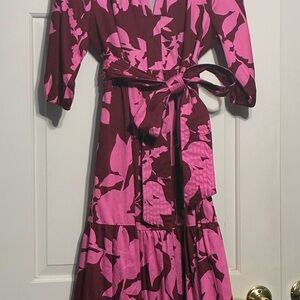 Crown & Ivy Burgundy and Pink Floral Long Sleeve Dress